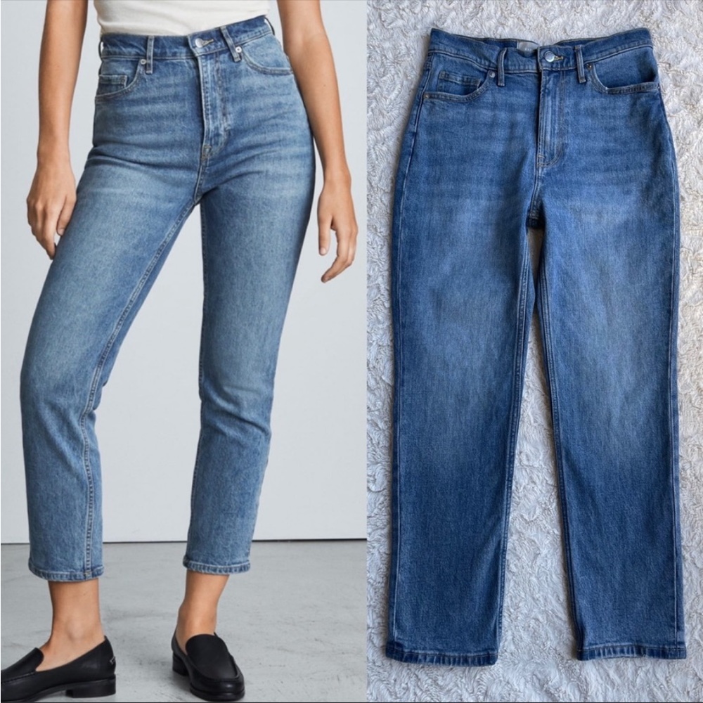 Everlane original cheeky jeans organic cotton worn-in mid blue high rise 27 crop